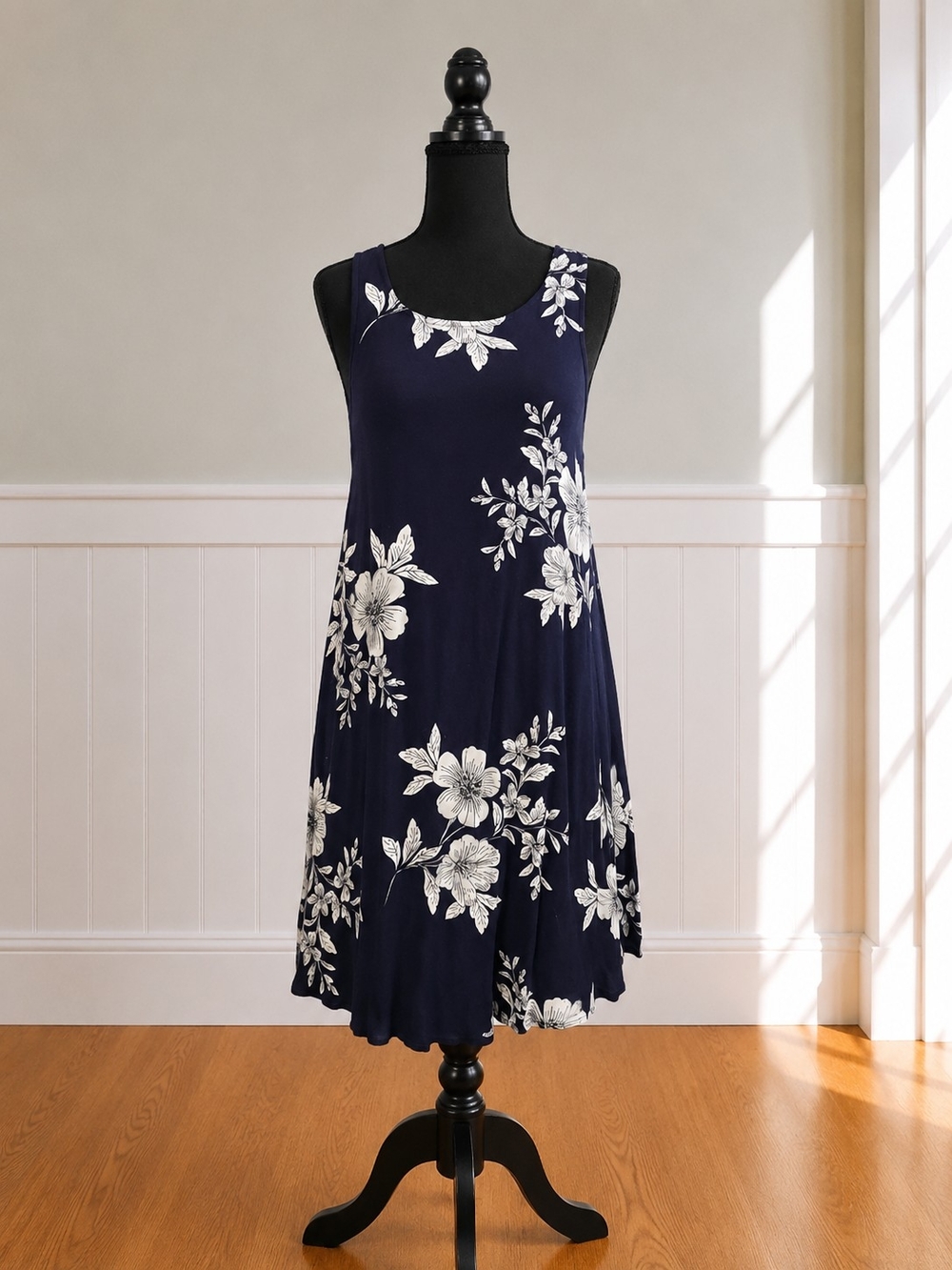 Potters Pot Navy Floral Sleeveless Dress
